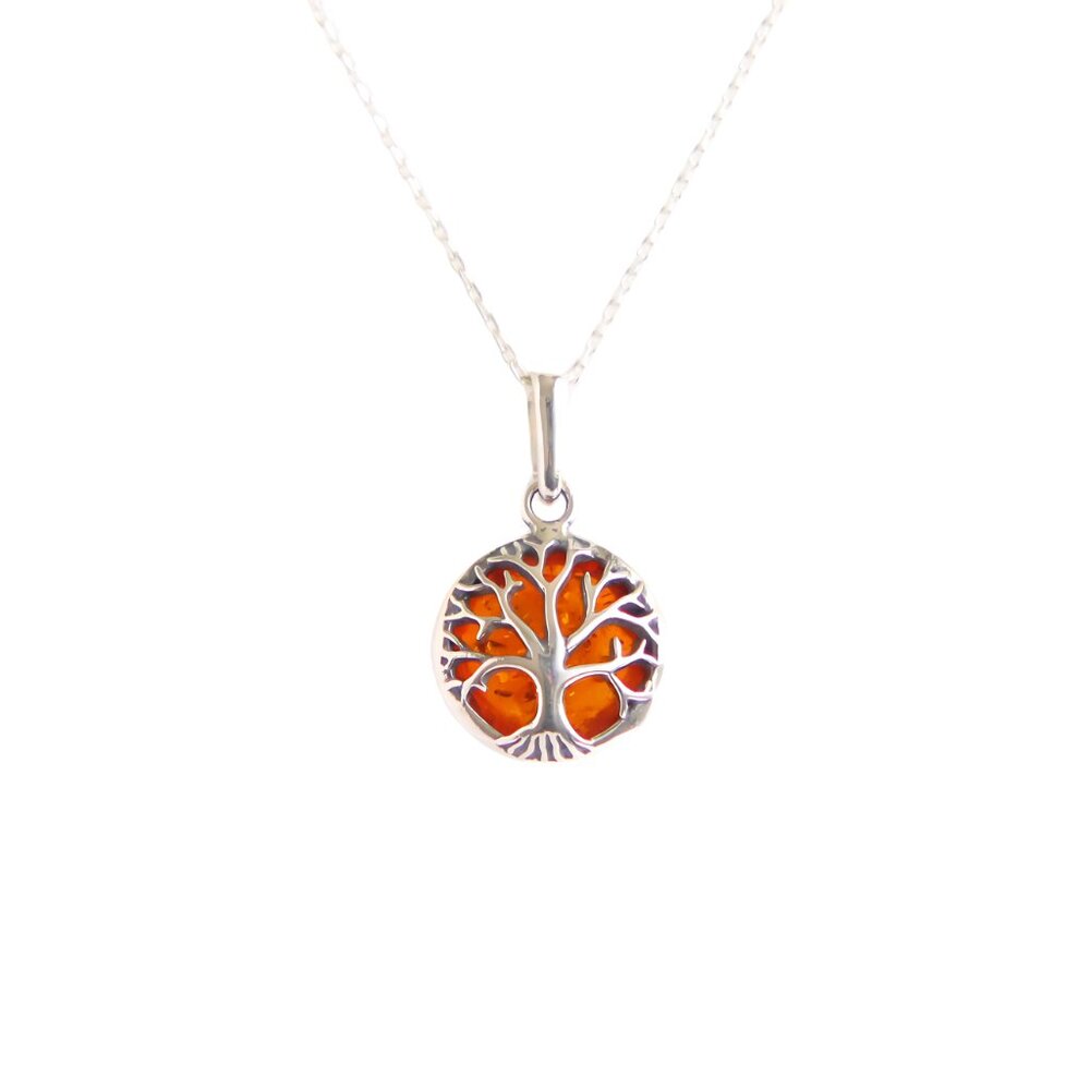 Baltic Amber Sleepy Hallow Gothic Tree Pendant in 925 Sterling Silver